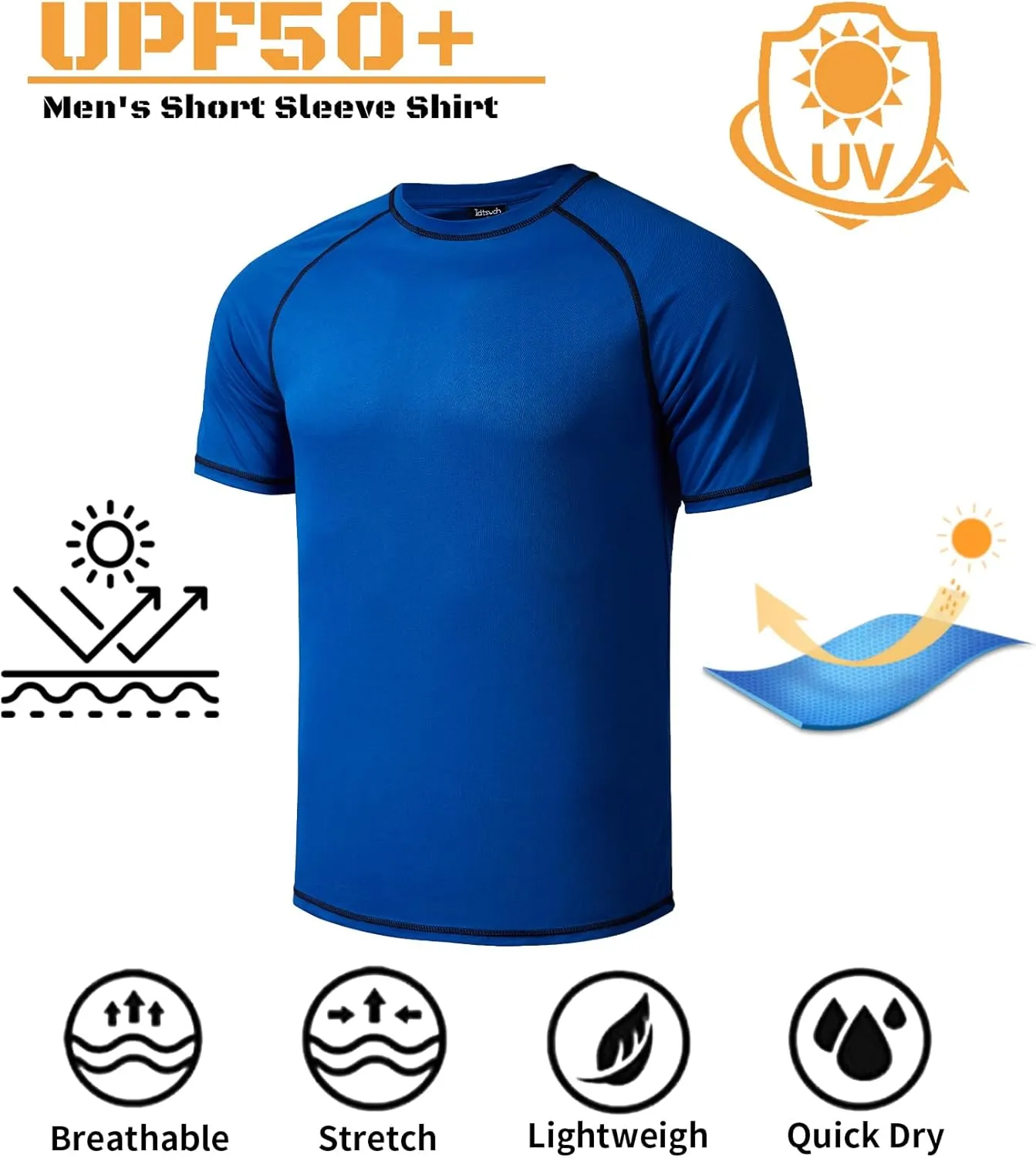 Mens Big and Tall Swim Shirt Sun Protection UPF 50  Rash Guard Quick Dry T-Shirt