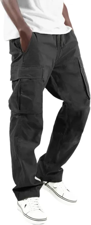 Mens Cargo Pants Casual Waist Color Sports Trousers Drawstring Sports Pants Fashion Hiking Joggers Athletic Overalls