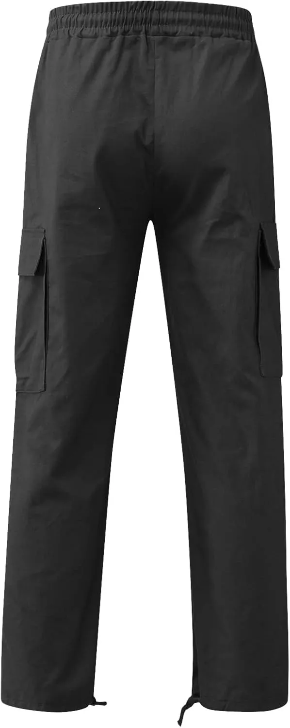 Mens Cargo Pants Casual Waist Color Sports Trousers Drawstring Sports Pants Fashion Hiking Joggers Athletic Overalls