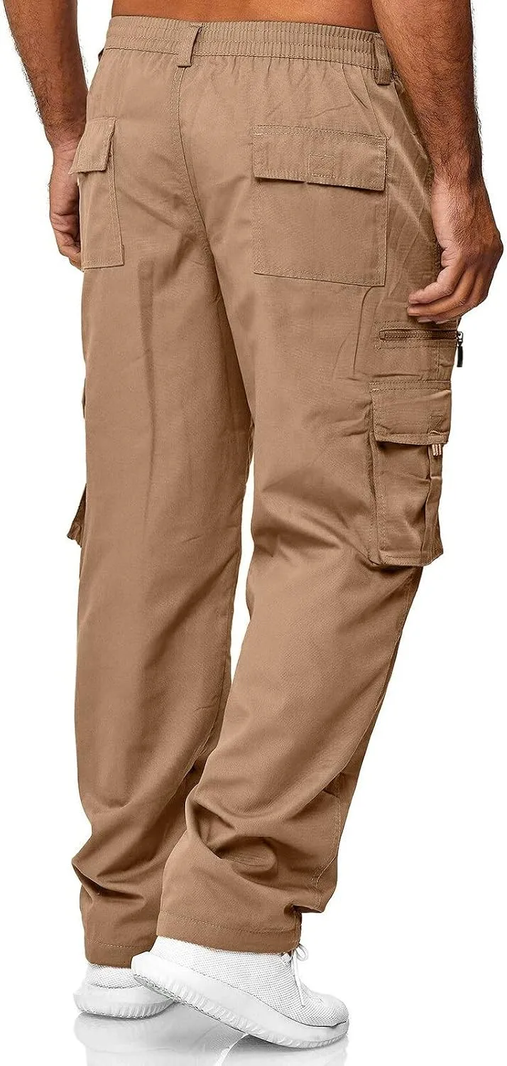 Men's Cargo Pants Multi Pockets Twill Chino Pants Joggers Straight-Leg Sports Overalls Athletic Work Sweatpants