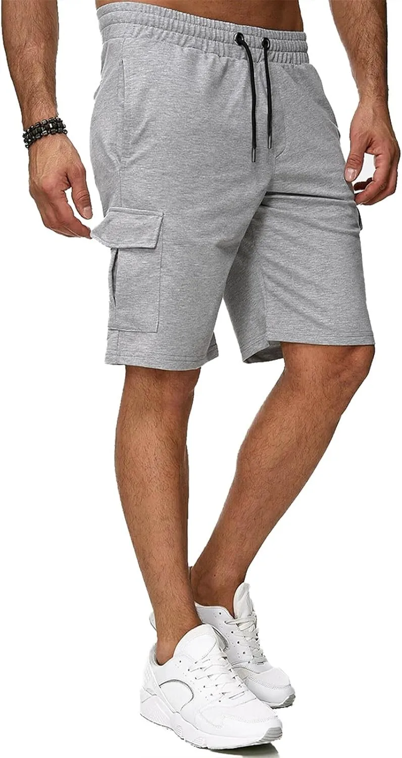Mens Cargo Shorts Elastic Waistband Multi Pockets Casual Work Shorts for Men Loose Fit Lightweight Gym Workout Running Shorts