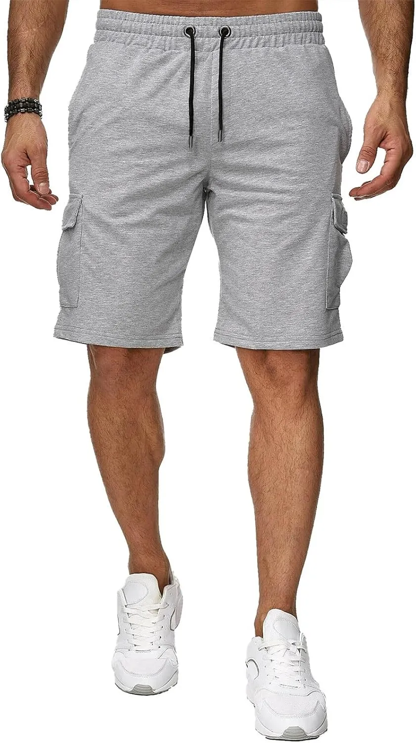 Mens Cargo Shorts Elastic Waistband Multi Pockets Casual Work Shorts for Men Loose Fit Lightweight Gym Workout Running Shorts