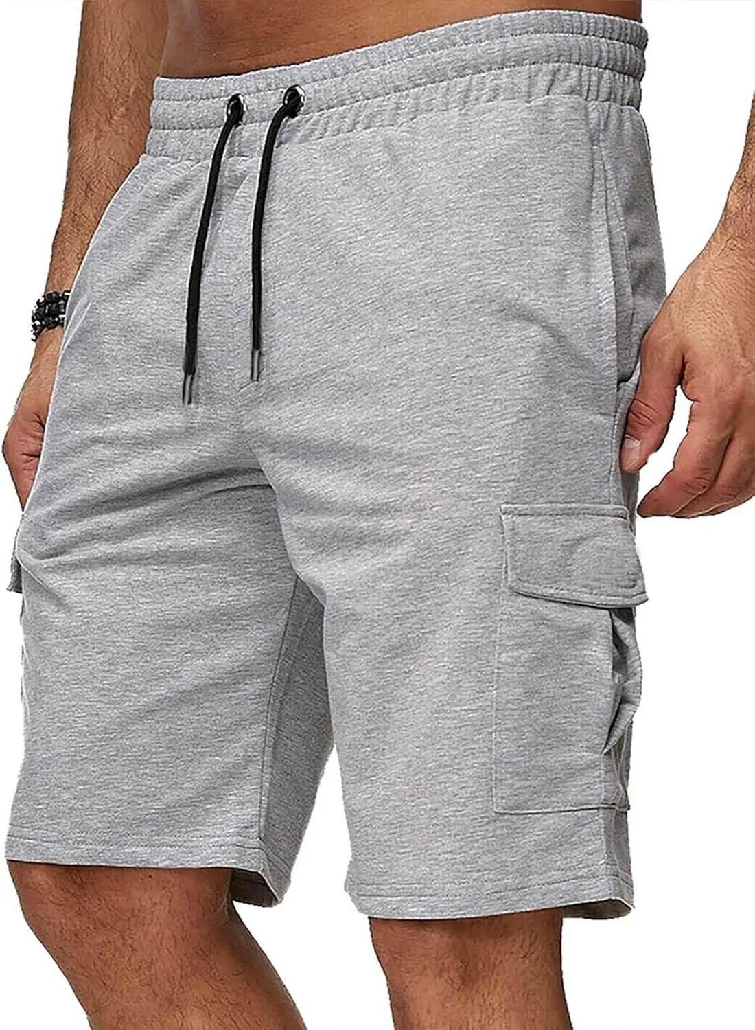Mens Cargo Shorts Elastic Waistband Multi Pockets Casual Work Shorts for Men Loose Fit Lightweight Gym Workout Running Shorts