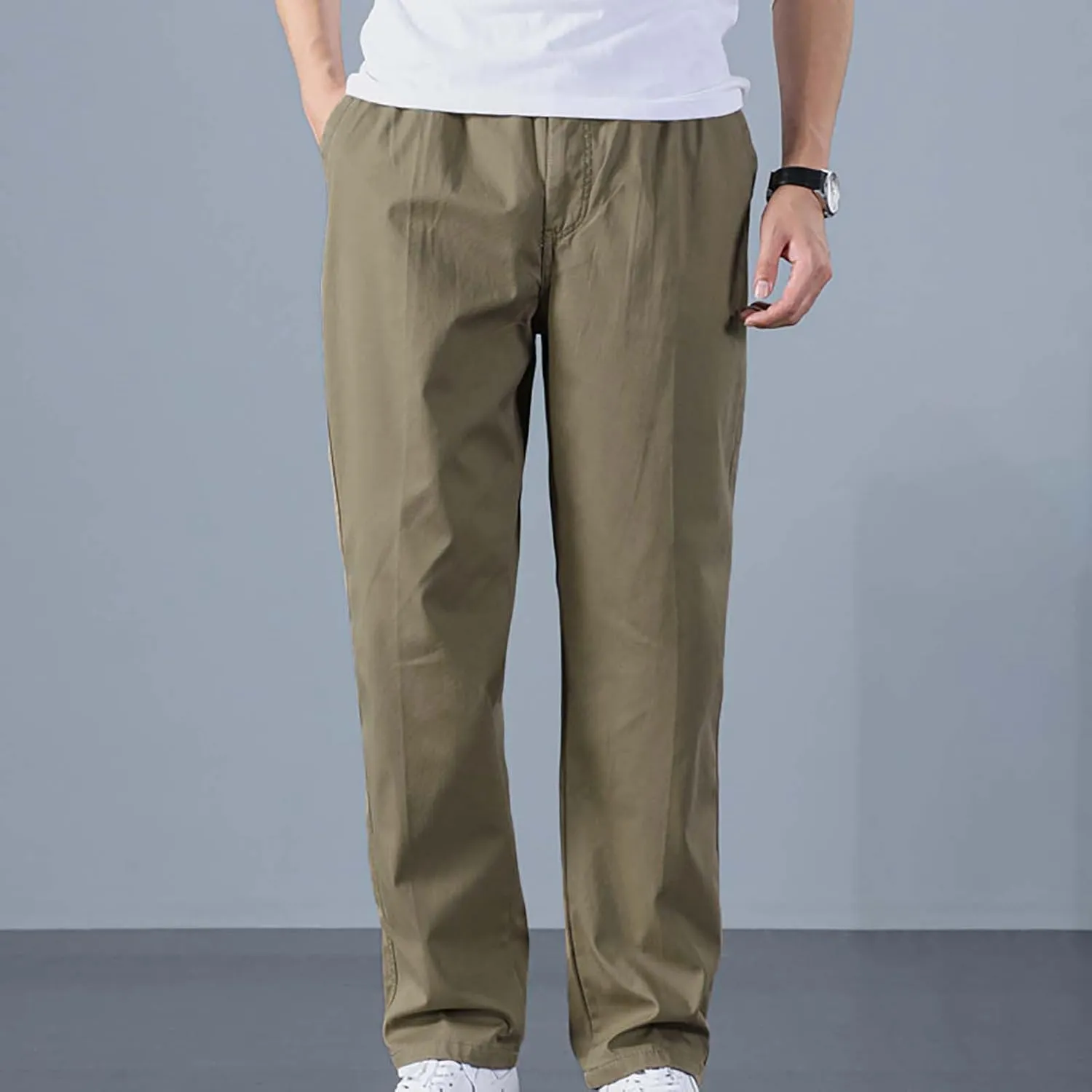 Mens Casual Cargo Pants Loose Fit Open Bottom Outdoor Hiking Pants for Men Elastic Waist Straight Leg Work Trousers