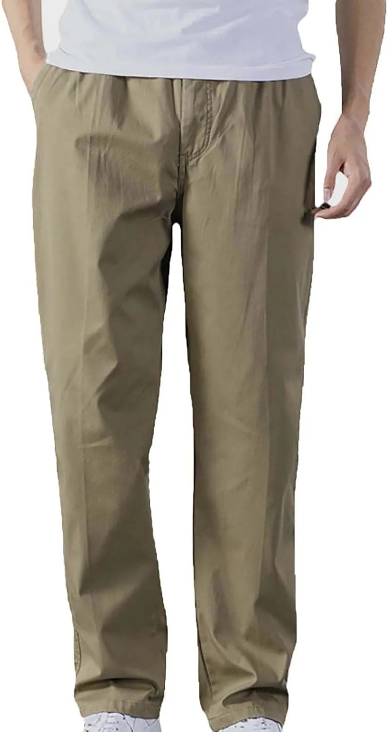 Mens Casual Cargo Pants Loose Fit Open Bottom Outdoor Hiking Pants for Men Elastic Waist Straight Leg Work Trousers