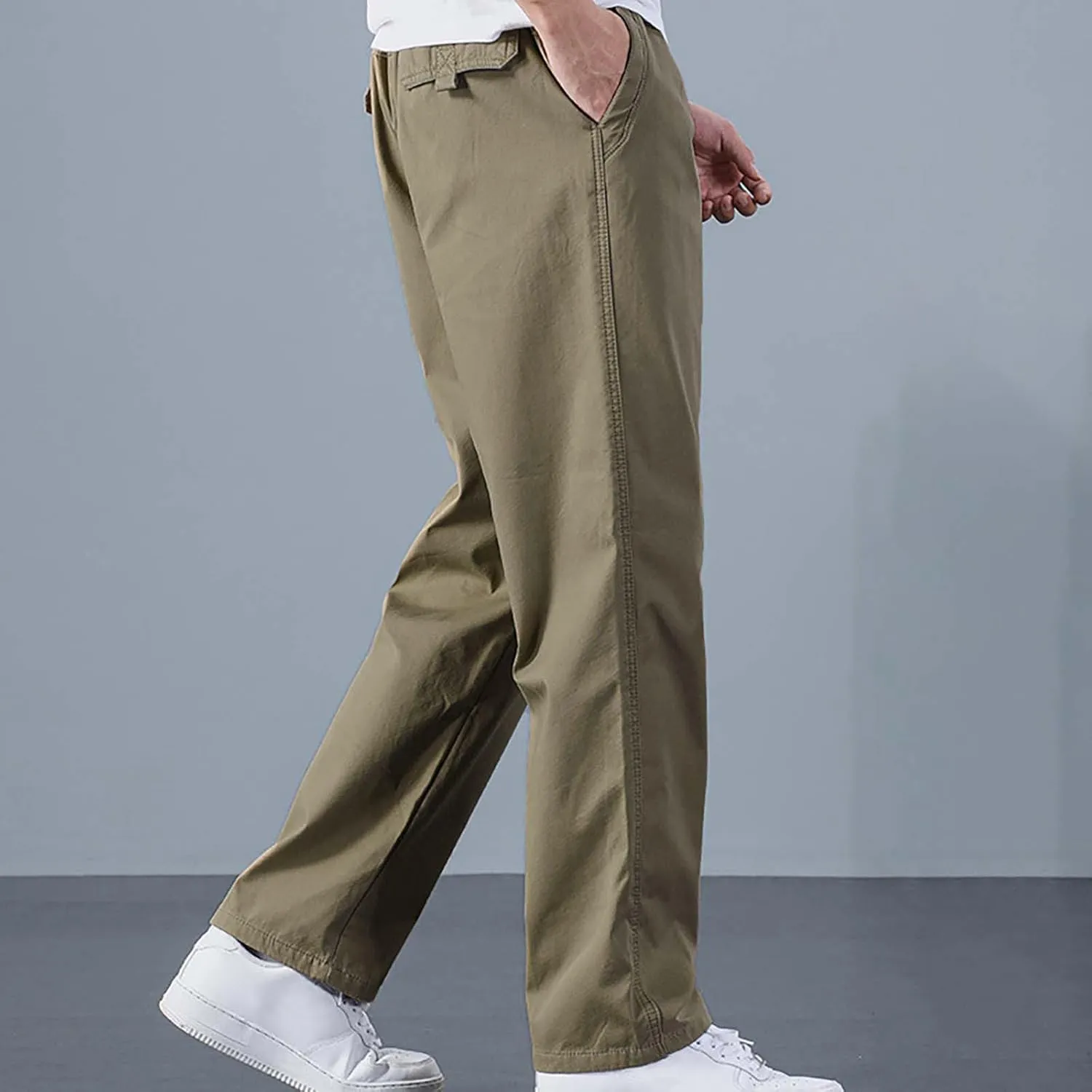 Mens Casual Cargo Pants Loose Fit Open Bottom Outdoor Hiking Pants for Men Elastic Waist Straight Leg Work Trousers