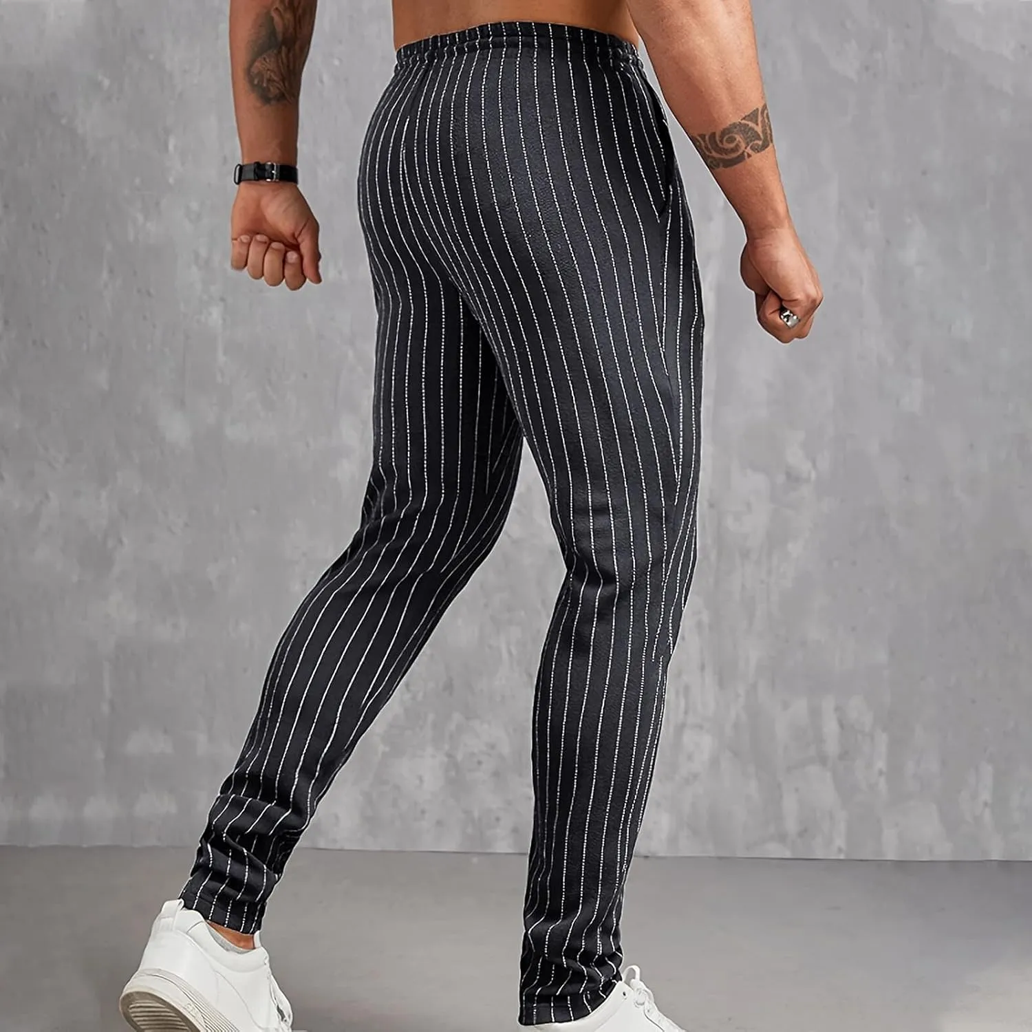 Mens Chinos Skinny Pants Solid Striped Flat Front Pants Slim Fit Stretch Casual Trousers Golf Business Dress Pants