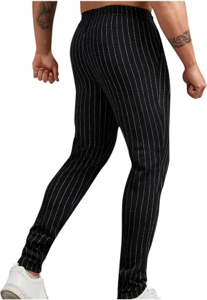 Mens Chinos Skinny Pants Solid Striped Flat Front Pants Slim Fit Stretch Casual Trousers Golf Business Dress Pants