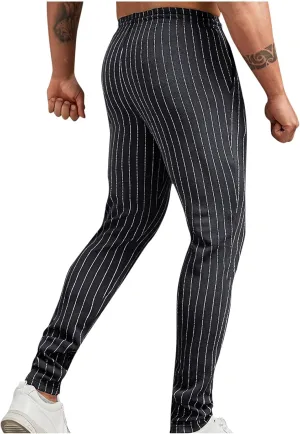 Mens Chinos Skinny Pants Solid Striped Flat Front Pants Slim Fit Stretch Casual Trousers Golf Business Dress Pants