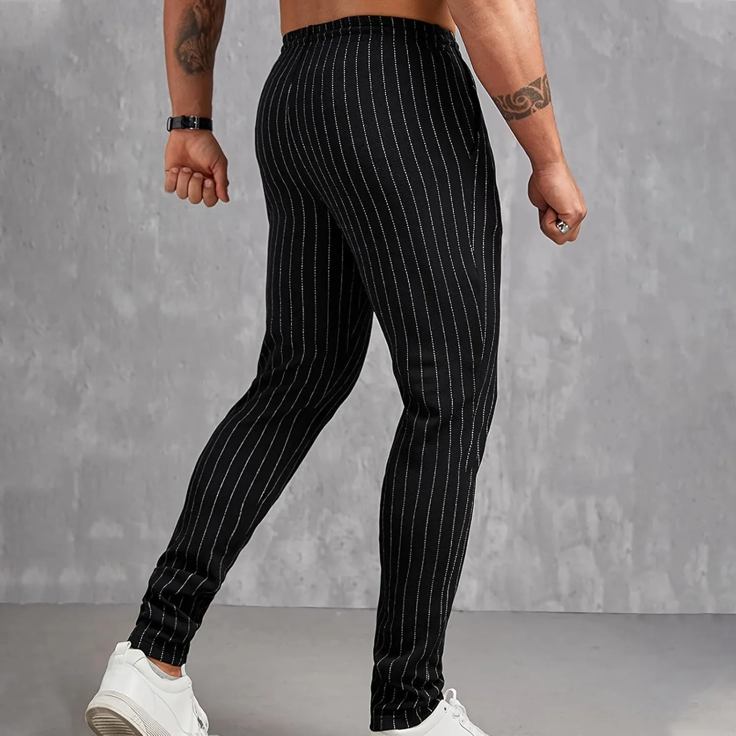 Mens Chinos Skinny Pants Solid Striped Flat Front Pants Slim Fit Stretch Casual Trousers Golf Business Dress Pants