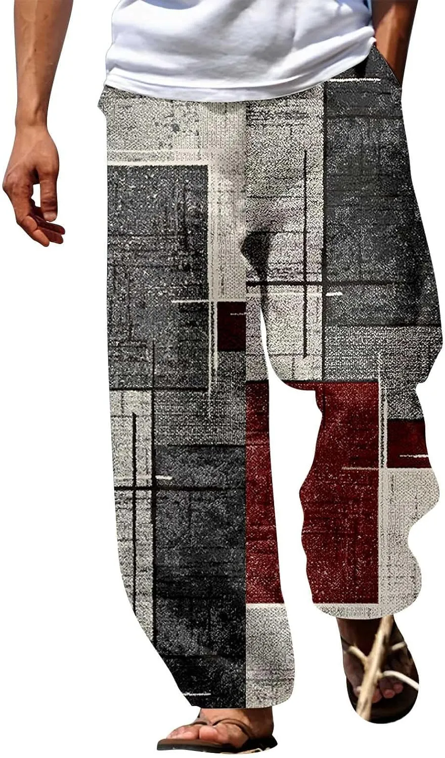 Mens Color Patchwork Casual Trousers Quick Dry Lightweight Outdoor Traveling Beach Pants Holiday Vacation Fashion Streetwear