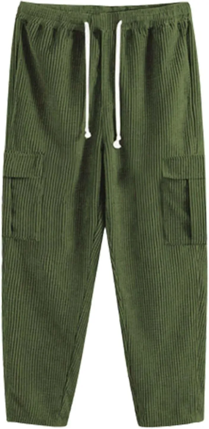 Mens Corduroy Joggers Pants Drawstring Elastic Waist Baggy Tapered Sweatpants Casual Pants Hip hop Streetwear Pant