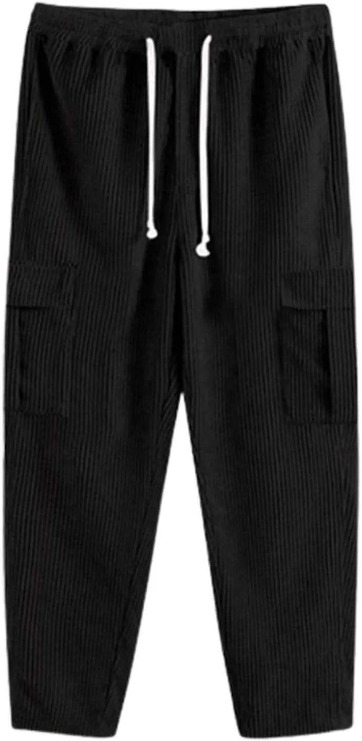 Mens Corduroy Joggers Pants Drawstring Elastic Waist Baggy Tapered Sweatpants Casual Pants Hip hop Streetwear Pant