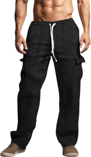 Mens Corduroy Joggers Pants Drawstring Elastic Waist Baggy Tapered Sweatpants Casual Pants Hip hop Streetwear Pant