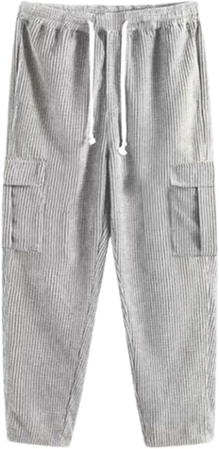 Mens Corduroy Joggers Pants Drawstring Elastic Waist Baggy Tapered Sweatpants Casual Pants Hip hop Streetwear Pant