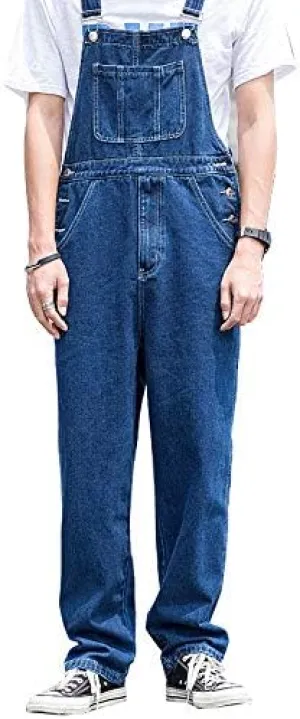 Men's Denim Bib Overalls Fashion Slim Fit Jumpsuit with Pockets Cargo Jeans
