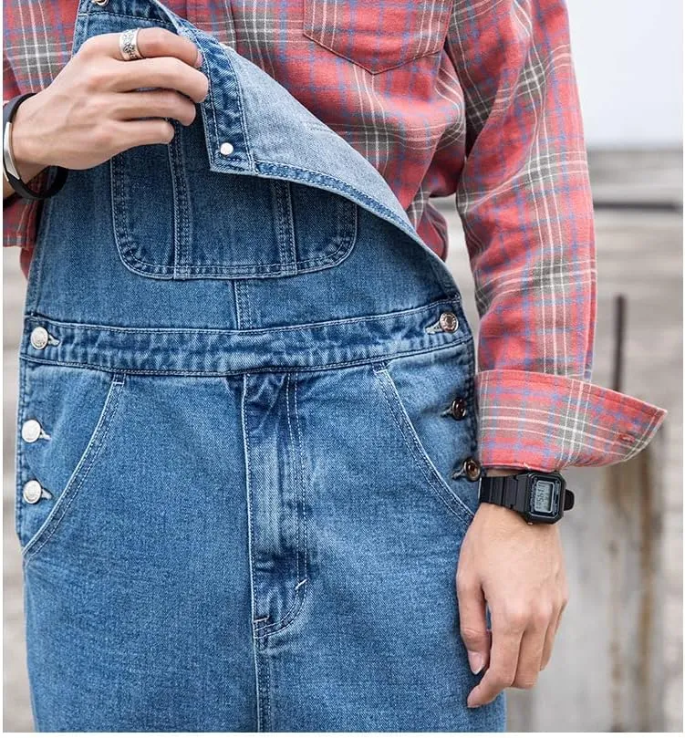 Men's Denim Bib Overalls Fashion Slim Fit Jumpsuit with Pockets Cargo Jeans