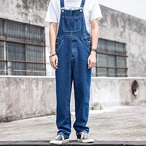 Men's Denim Bib Overalls Fashion Slim Fit Jumpsuit with Pockets Cargo Jeans