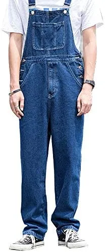 Men's Denim Bib Overalls Fashion Slim Fit Jumpsuit with Pockets Cargo Jeans