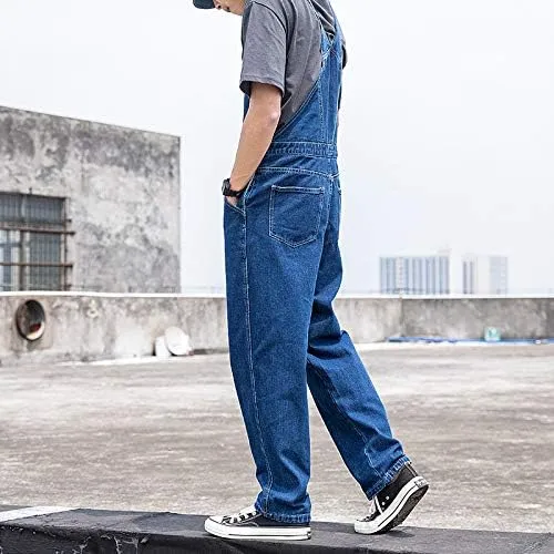 Men's Denim Bib Overalls Fashion Slim Fit Jumpsuit with Pockets Cargo Jeans