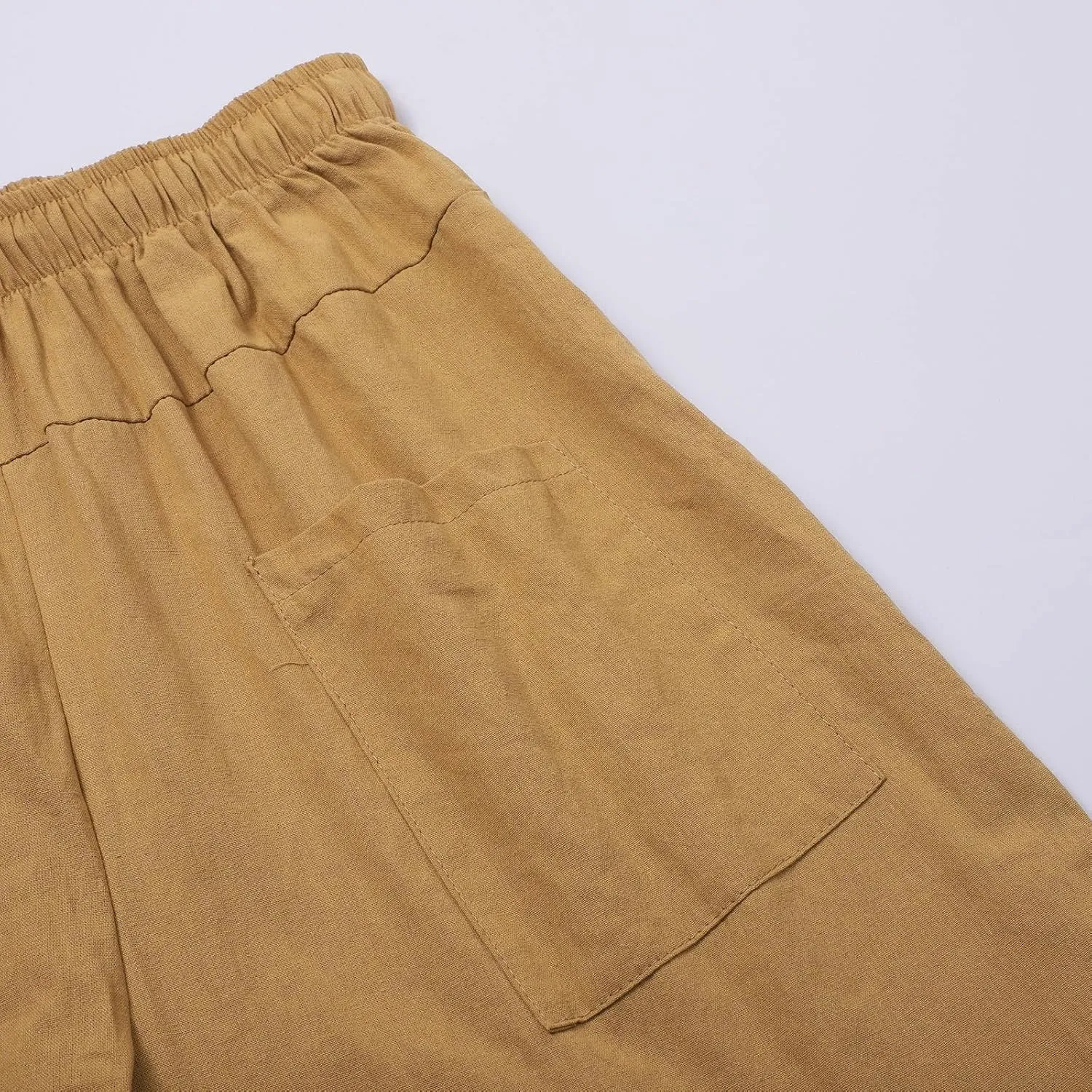 Mens Elastic High Waist Drawstring Baggy Beach Casual Pants Cotton and Linen Capri Pants Summer Outdoor Vacation Shorts 2024
