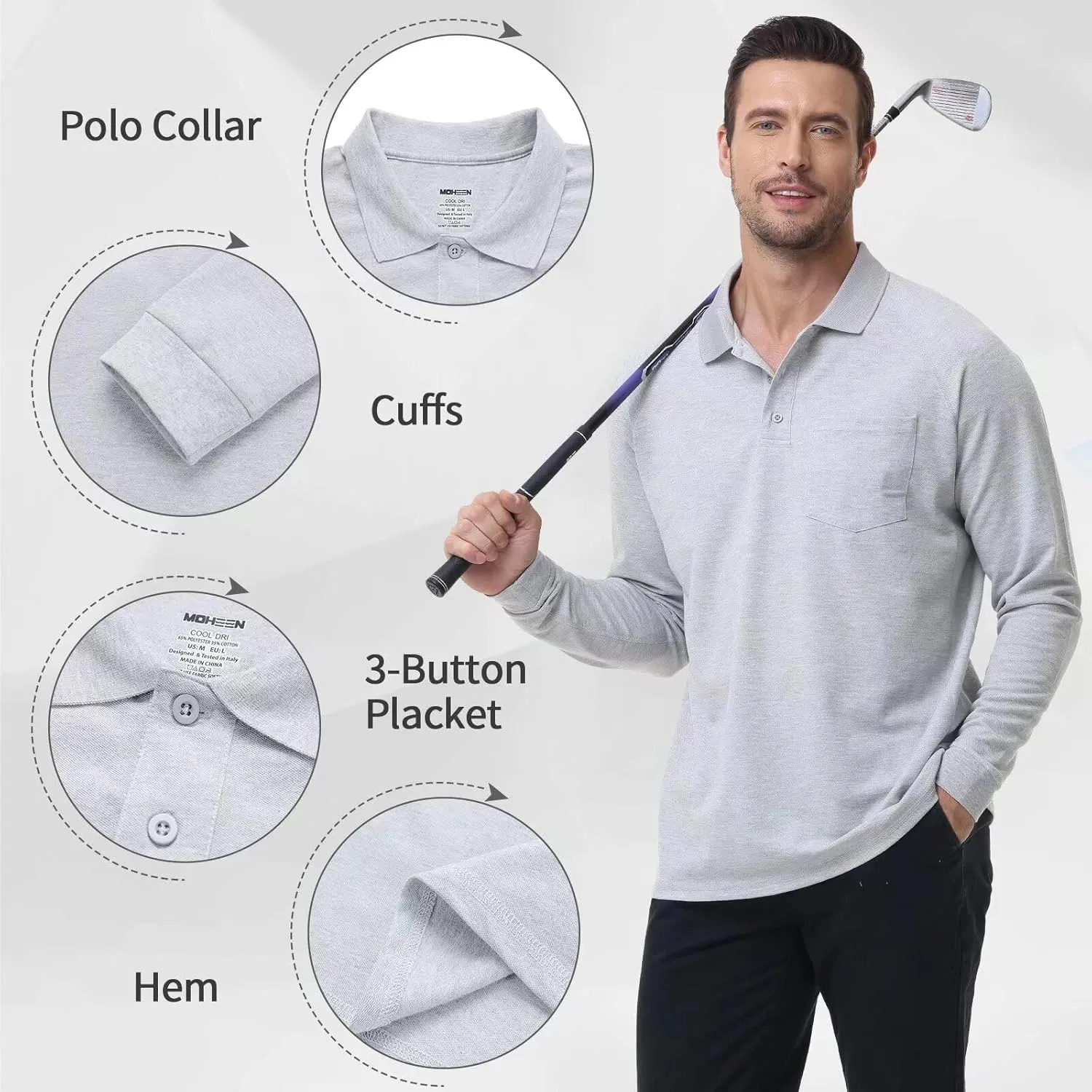 Men's Golf Polo Shirts M-6XL, Cotton Blend Moisture Wicking Performance Casual Collared Shirts