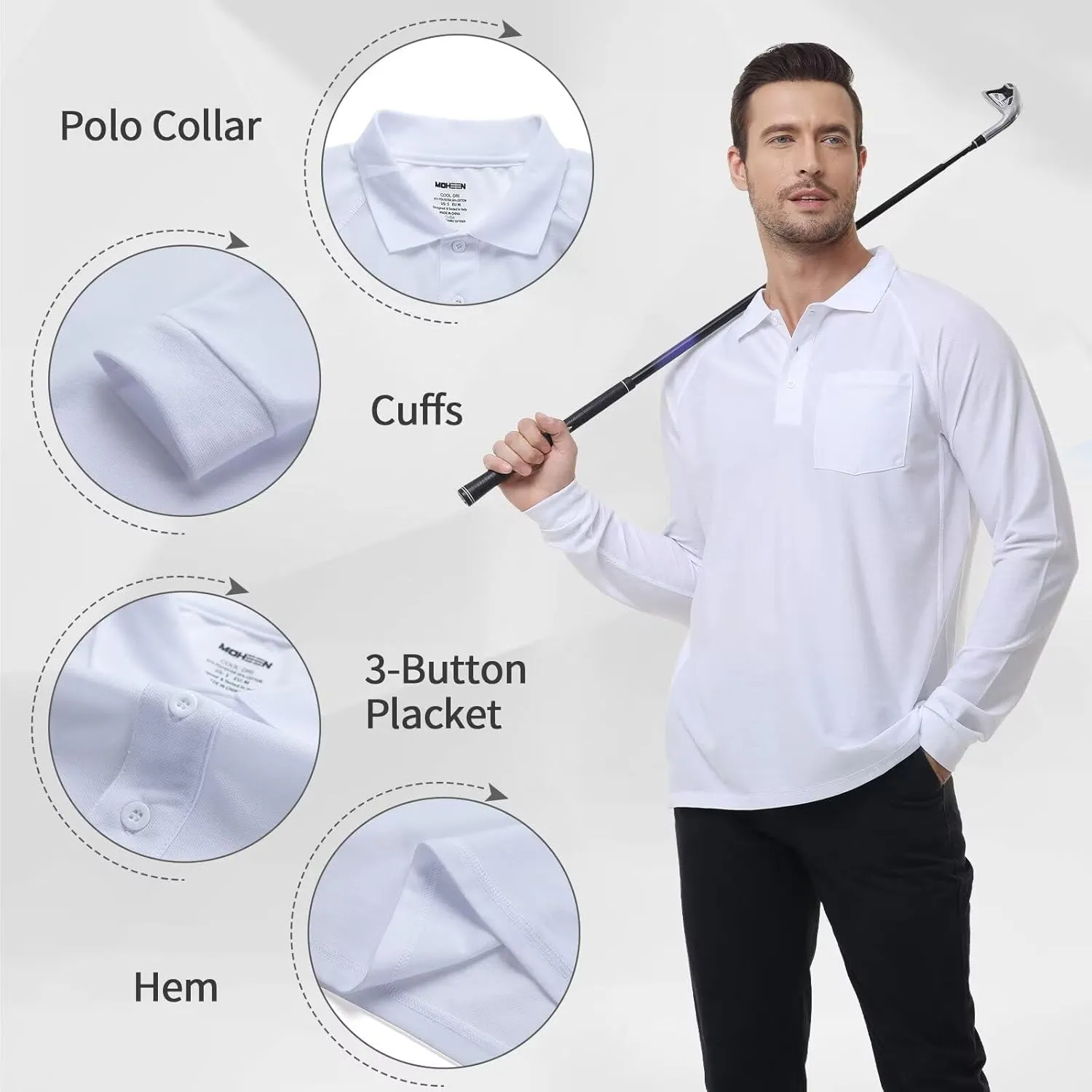 Men's Golf Polo Shirts M-6XL, Cotton Blend Moisture Wicking Performance Casual Collared Shirts