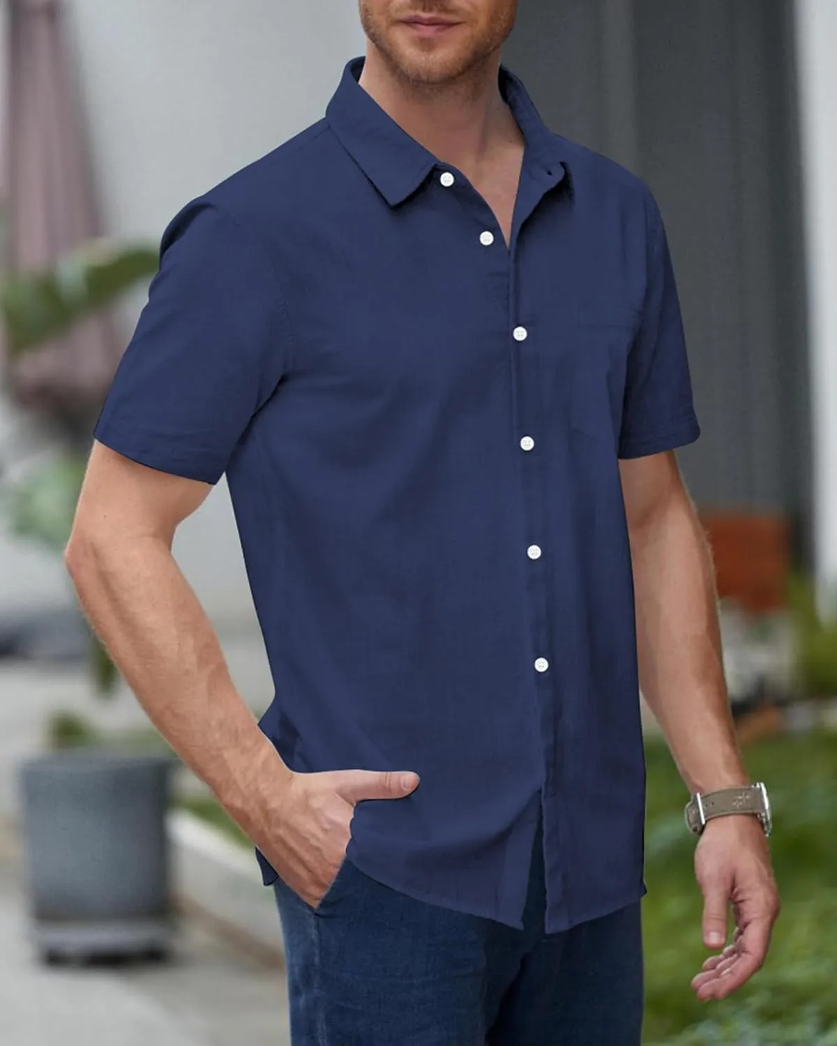 Mens Gradient Linen Shirts Short Sleeve Button Down Shirt Hawaiian Summer Beach Casual T Shirts for Men