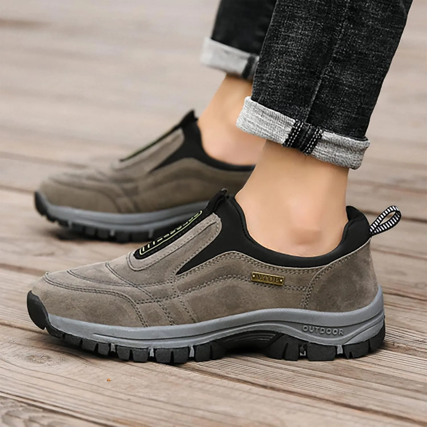 Men's Hiking Shoes Slip on Loafers Wide Trekking Trails Sneakers with Arch Support Comfortable Outdoor Walking Shoes