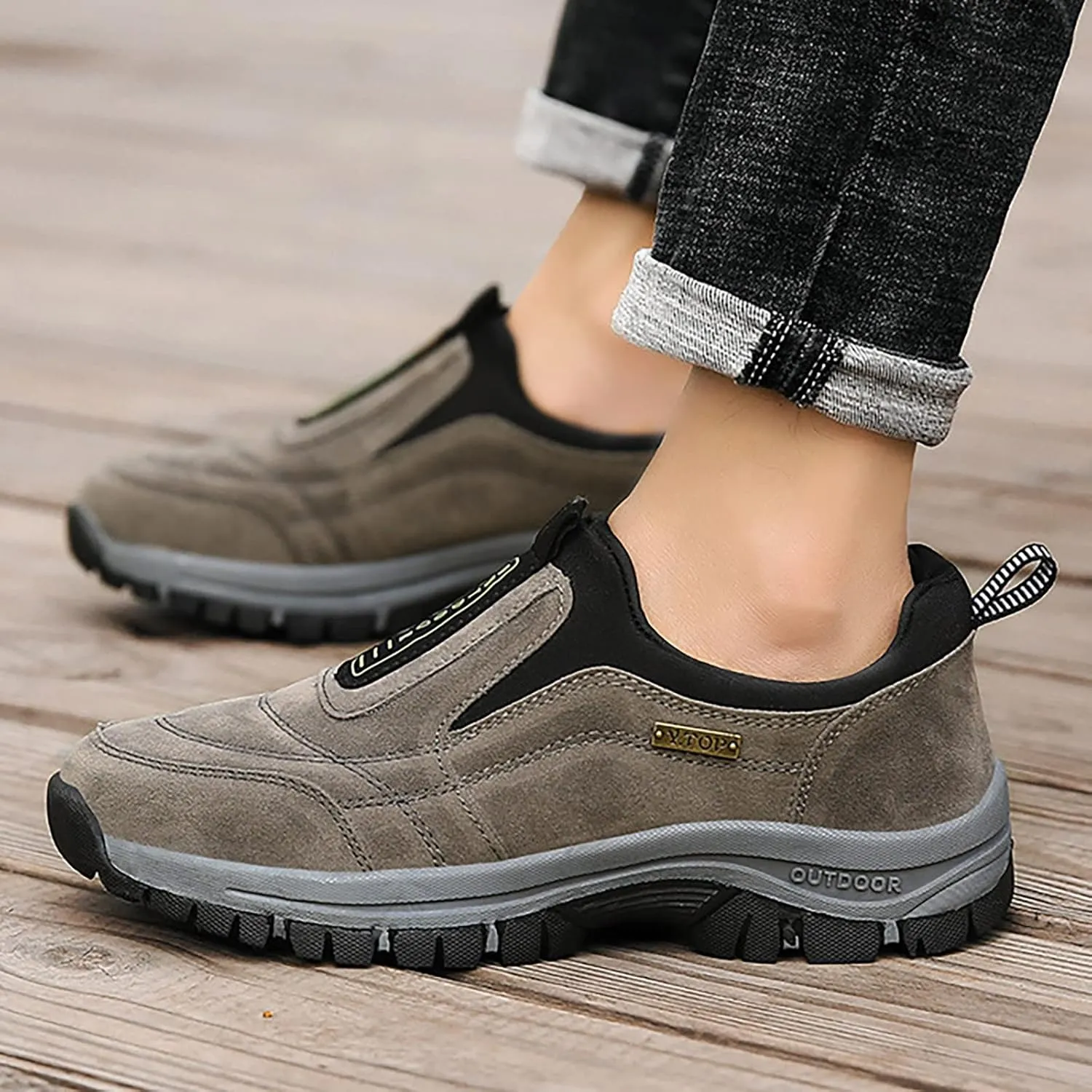 Men's Hiking Shoes Slip on Loafers Wide Trekking Trails Sneakers with Arch Support Comfortable Outdoor Walking Shoes