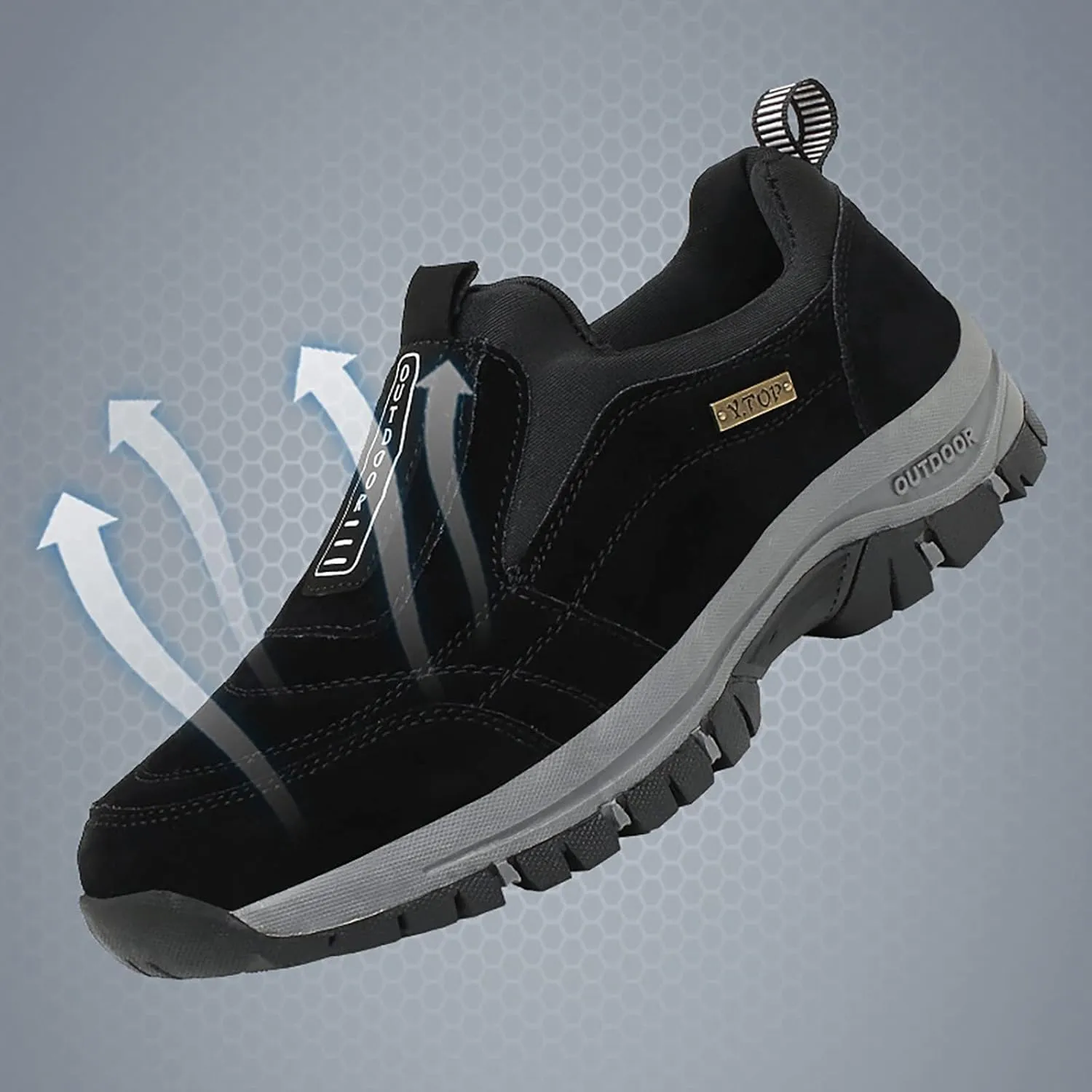 Men's Hiking Shoes Slip on Loafers Wide Trekking Trails Sneakers with Arch Support Comfortable Outdoor Walking Shoes