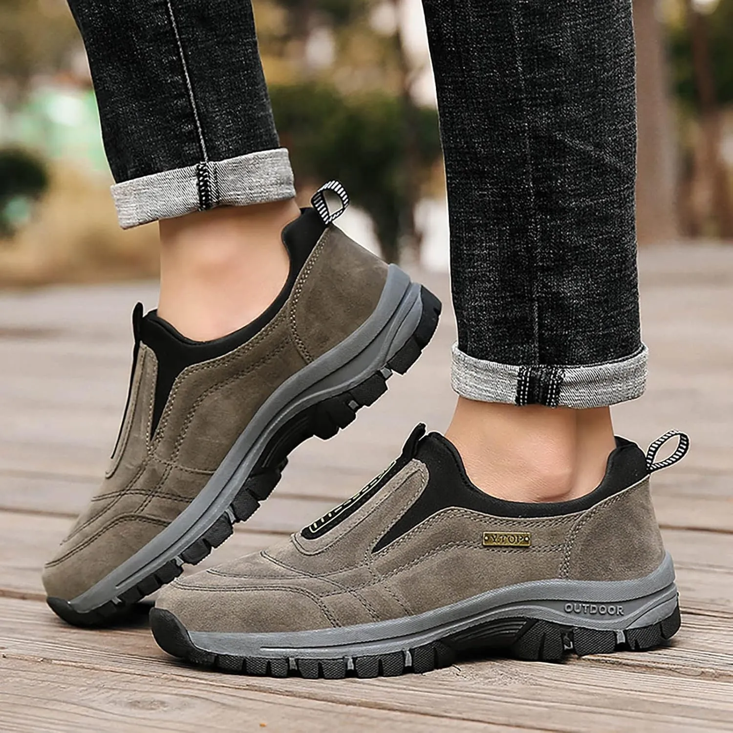 Men's Hiking Shoes Slip on Loafers Wide Trekking Trails Sneakers with Arch Support Comfortable Outdoor Walking Shoes