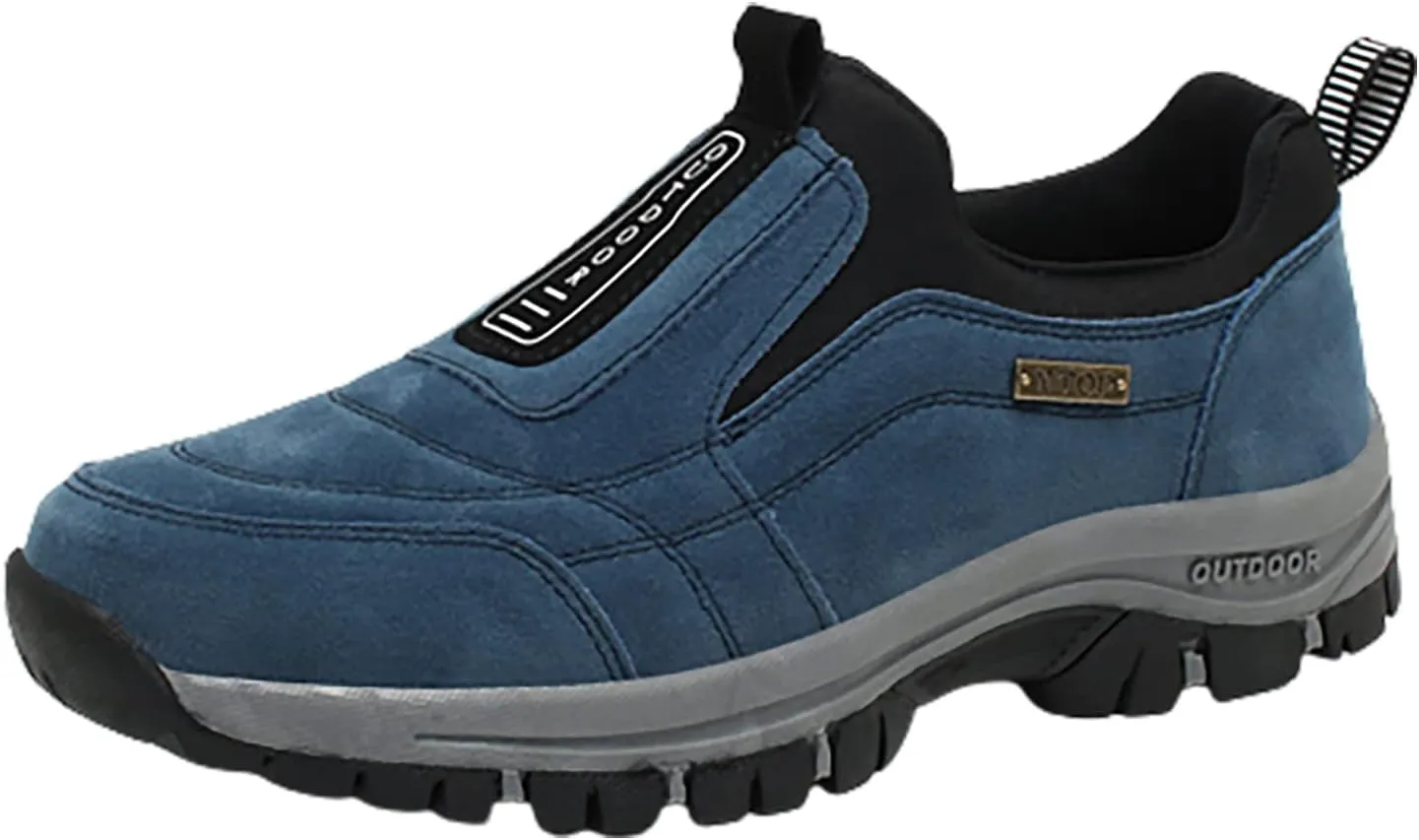 Men's Hiking Shoes Slip on Loafers Wide Trekking Trails Sneakers with Arch Support Comfortable Outdoor Walking Shoes
