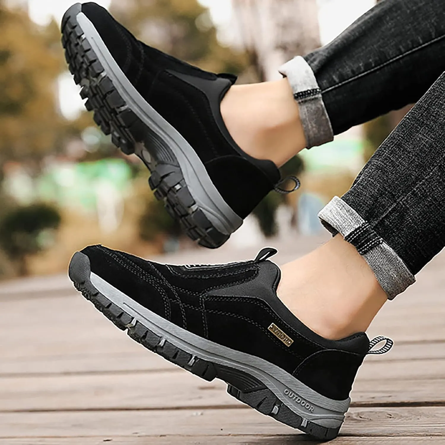 Men's Hiking Shoes Slip on Loafers Wide Trekking Trails Sneakers with Arch Support Comfortable Outdoor Walking Shoes