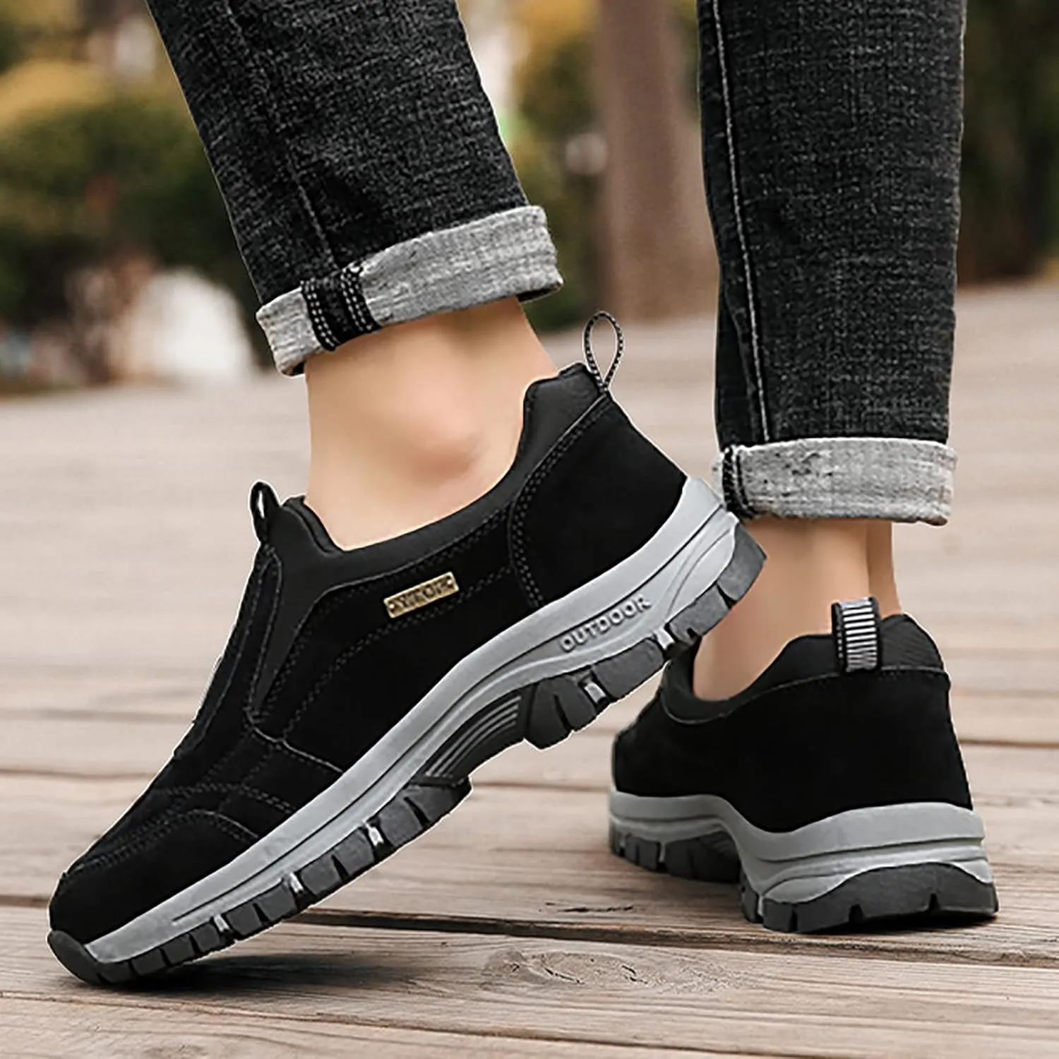 Men's Hiking Shoes Slip on Loafers Wide Trekking Trails Sneakers with Arch Support Comfortable Outdoor Walking Shoes