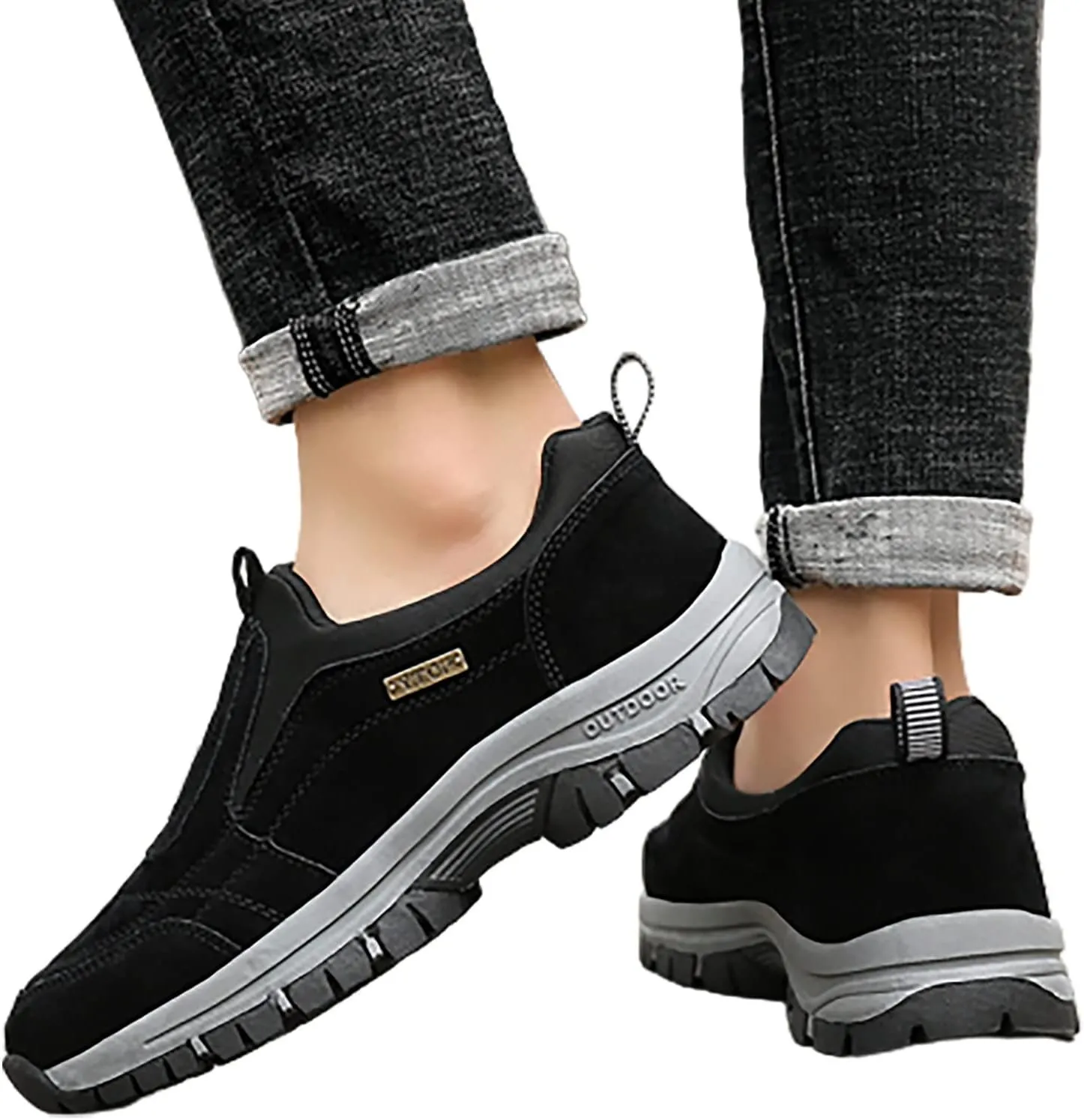 Men's Hiking Shoes Slip on Loafers Wide Trekking Trails Sneakers with Arch Support Comfortable Outdoor Walking Shoes