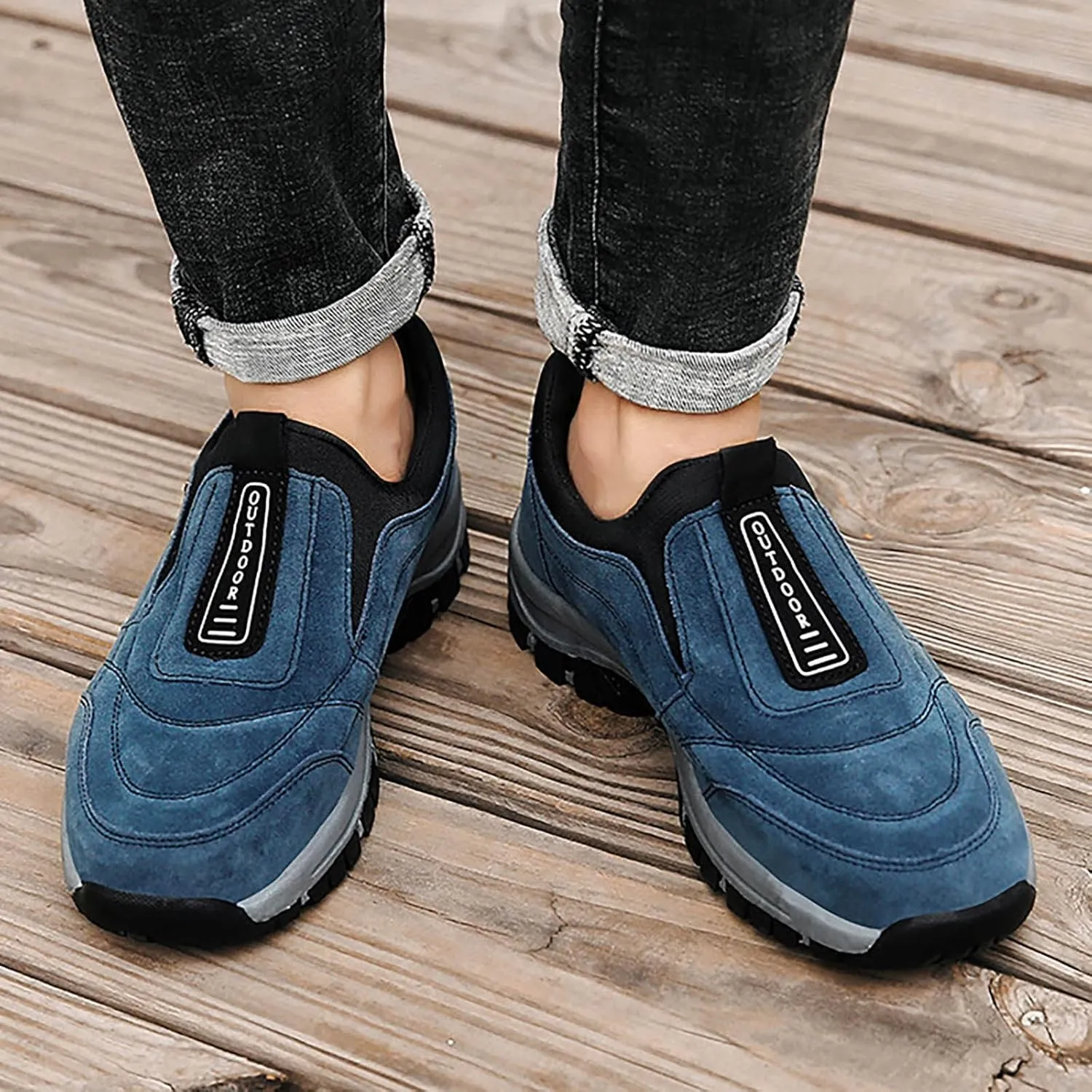 Men's Hiking Shoes Slip on Loafers Wide Trekking Trails Sneakers with Arch Support Comfortable Outdoor Walking Shoes