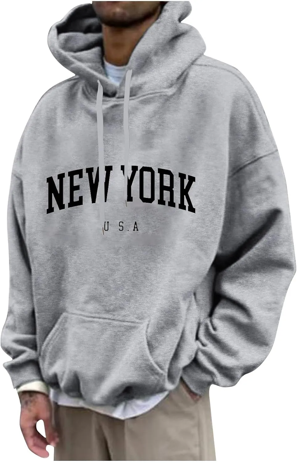 Mens Hoodies,New York Print Hoodies Long Sleeve Oversized Sweatshirts Casual Drawstring Pullover With Hood