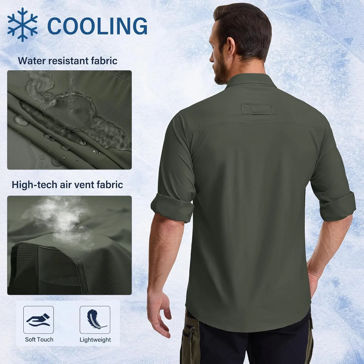 Men's Long Sleeve Hiking Fishing Shirts UPF 50  Sun Protection Quick Dry Shirts Outdoor Travel Safari Camping