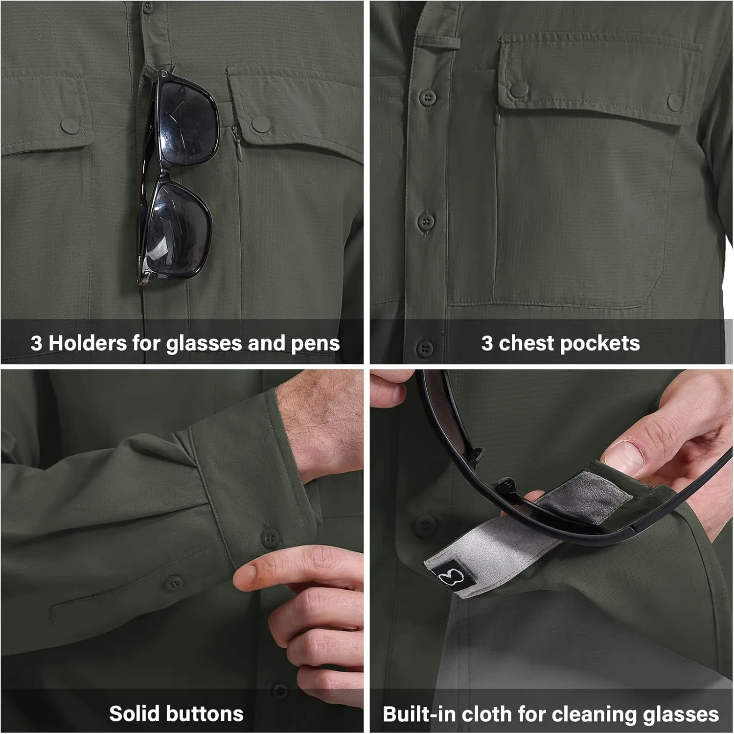 Men's Long Sleeve Hiking Fishing Shirts UPF 50  Sun Protection Quick Dry Shirts Outdoor Travel Safari Camping