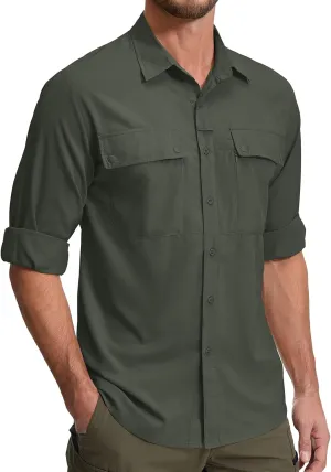 Men's Long Sleeve Hiking Fishing Shirts UPF 50  Sun Protection Quick Dry Shirts Outdoor Travel Safari Camping