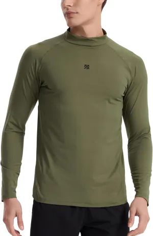 Mens Long Sleeve Workout Shirts Moisture Wicking Mock Neck Double Sides Brushed Soft Athletic T-Shirts