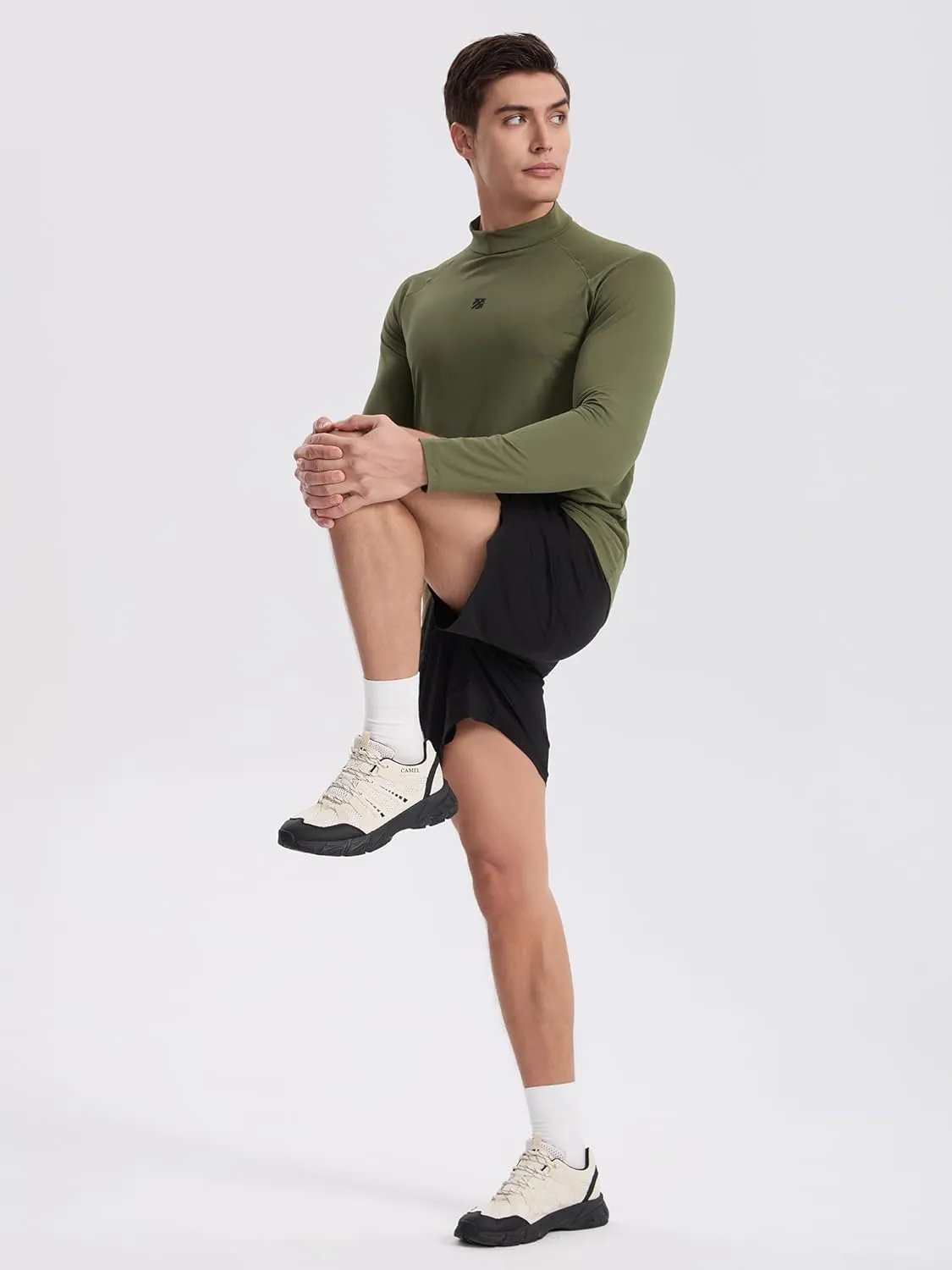Mens Long Sleeve Workout Shirts Moisture Wicking Mock Neck Double Sides Brushed Soft Athletic T-Shirts