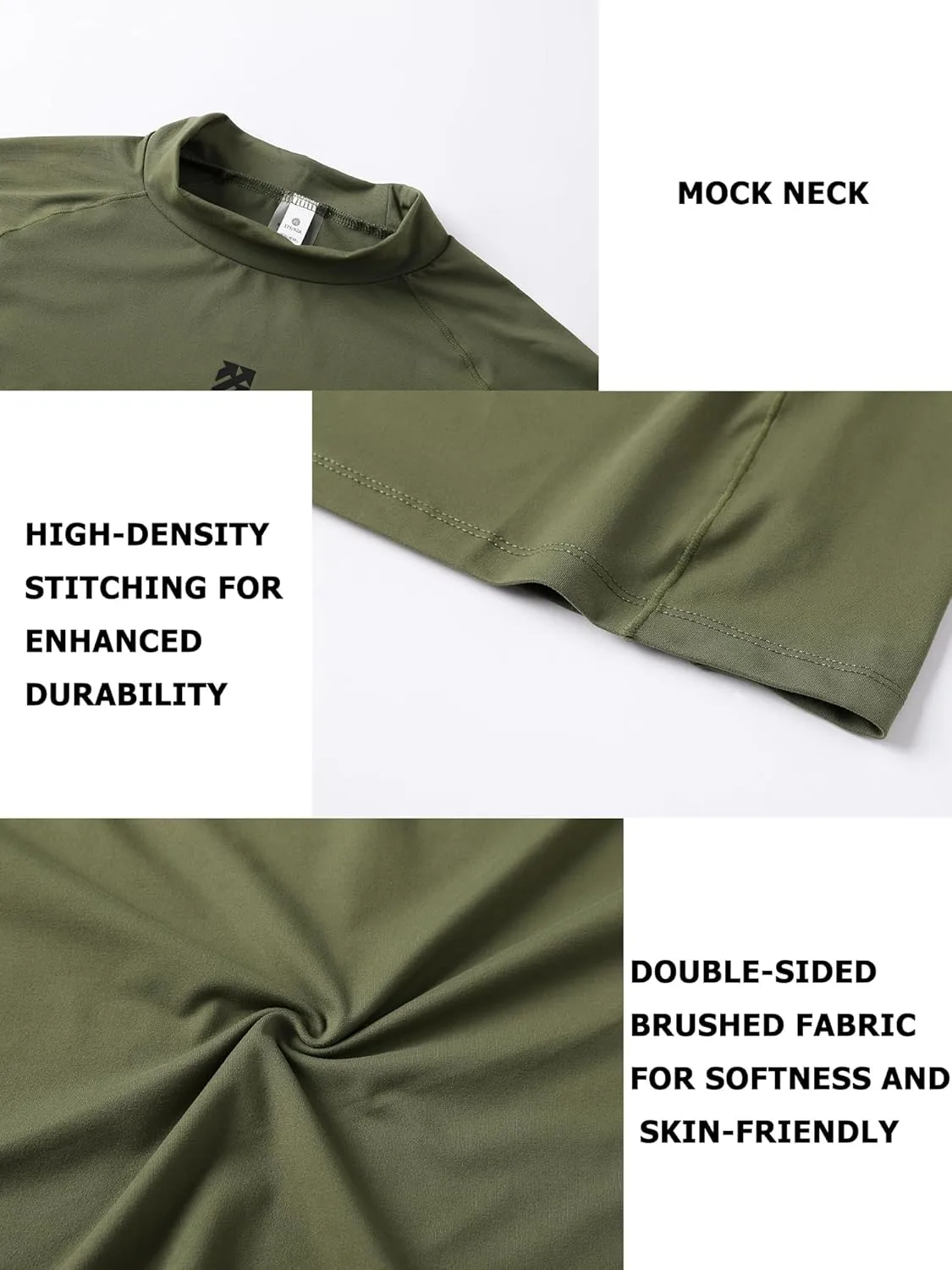 Mens Long Sleeve Workout Shirts Moisture Wicking Mock Neck Double Sides Brushed Soft Athletic T-Shirts