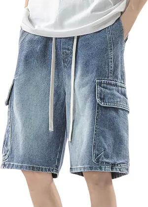 Mens Loose Denim Shorts Baggy Summer Casual Wide Leg Mid Jean Jorts Hip Hop Shorts with Pockets Streetwear