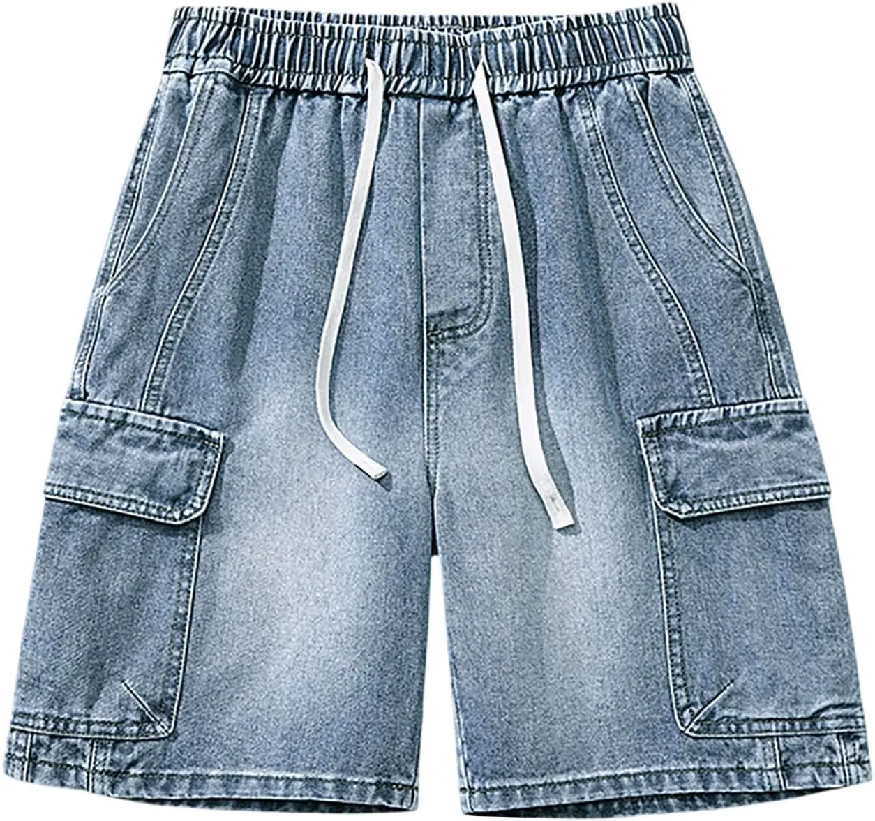 Mens Loose Denim Shorts Baggy Summer Casual Wide Leg Mid Jean Jorts Hip Hop Shorts with Pockets Streetwear