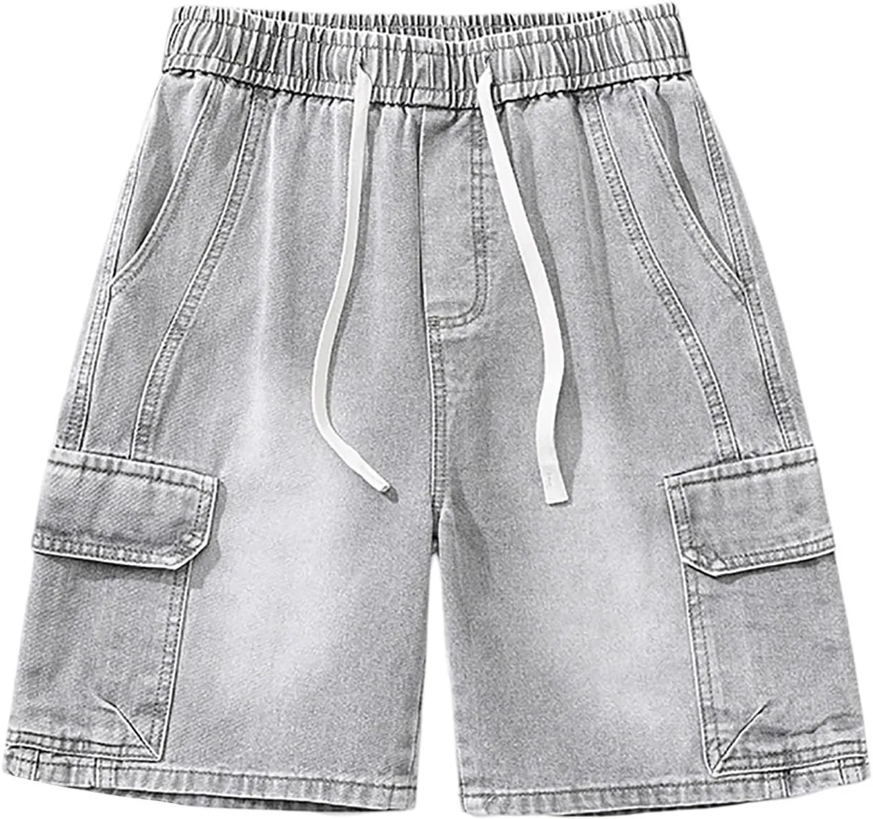 Men's Loose Y2K Hip Hop Mid Jean Shorts Work Denim Shorts with Pockets Casual Summer Streetwear Clothes