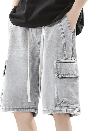 Men's Loose Y2K Hip Hop Mid Jean Shorts Work Denim Shorts with Pockets Casual Summer Streetwear Clothes