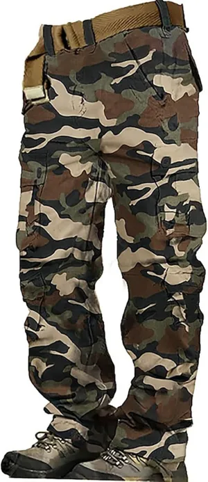 Mens Outdoor Fashion Cargo Pants Military Baggy Comfy Overalls Tactical Combat Simple Solid Color Multi-Pocket Hiking Trouser