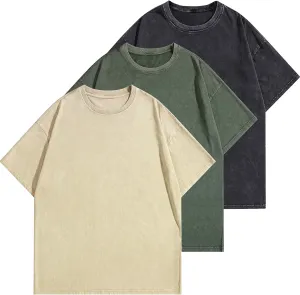 Mens Oversized T Shirts Vintage Cotton Acid Wash Heavyweight Loose Fit Tees Shirts Unisex Basic Tops for Men Women